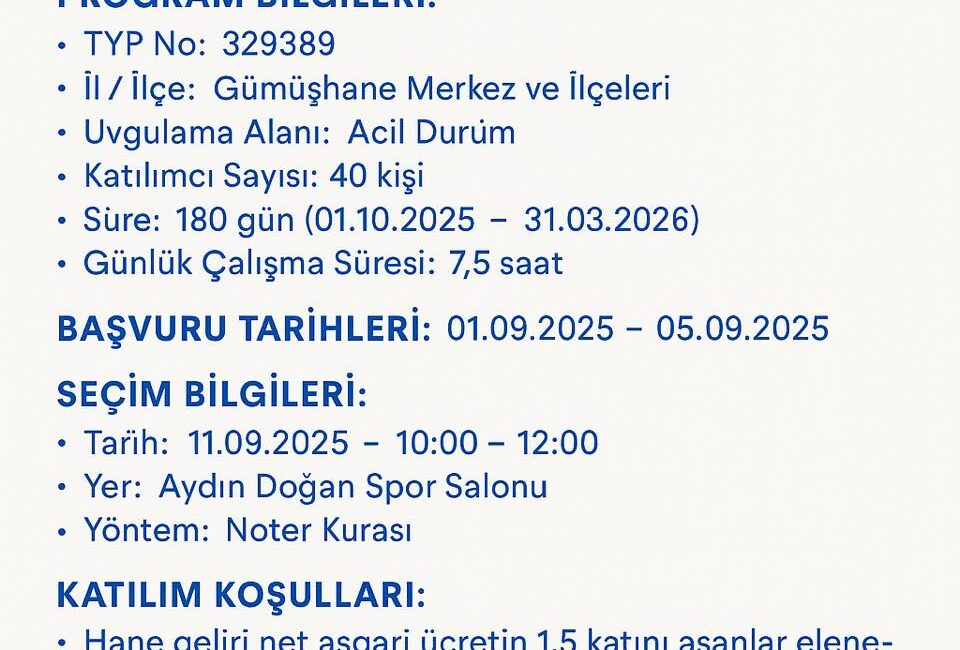 Gümüşhane Gençlik ve Spor İl Müdürlüğü tarafından yürütülecek olan Toplum