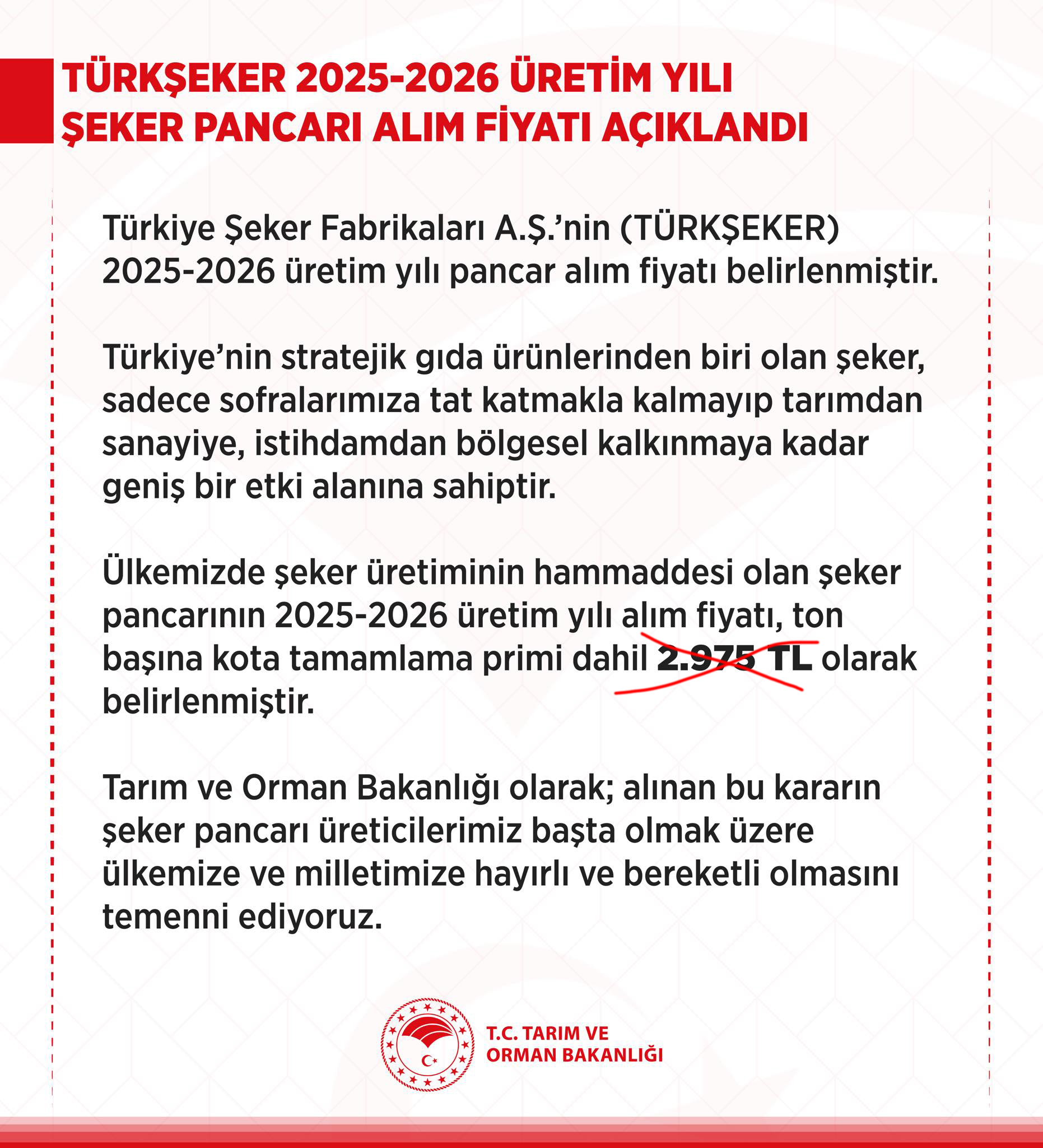 Türkiye Şeker Fabrikaları A.Ş. (TÜRKŞEKER), 2025-2026 üretim yılı şeker pancarı