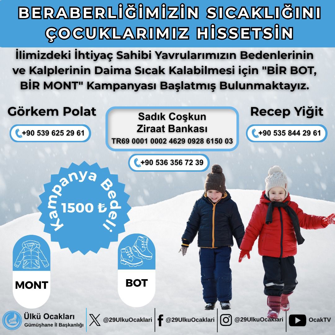 Ülkü Ocakları Gümüşhane İl Başkanlığı, ihtiyaç sahibi çocuklara destek olmak