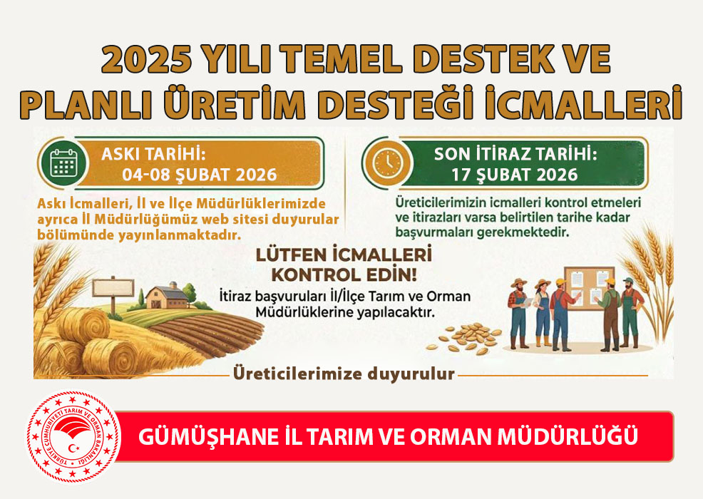 2025 yılı üretim döneminde Çiftçi Kayıt Sistemine (ÇKS) kayıtlı çiftçilere