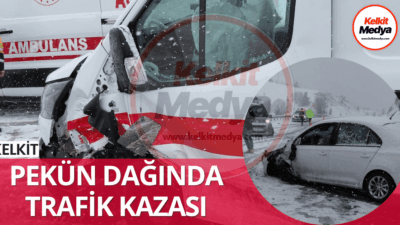 Kelkit’te etkili olan kar yağışının ardından meydana gelen trafik kazasında