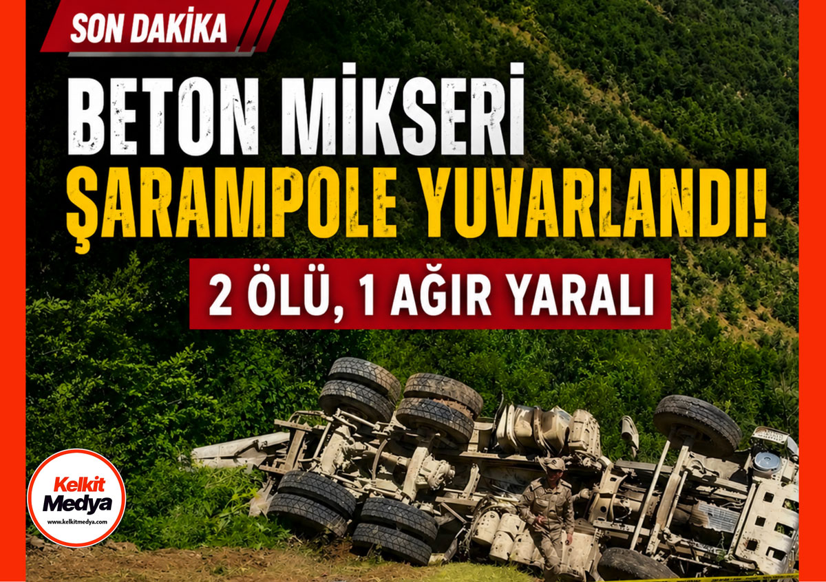 Gümüşhane'nin Kürtün ilçesinde beton mikserinin şarampole yuvarlanması sonucu meydana gelen