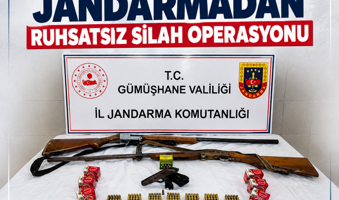 Gümüşhane’nin Şiran ilçesinde jandarma ekiplerince düzenlenen operasyonda ruhsatsız tabanca, av