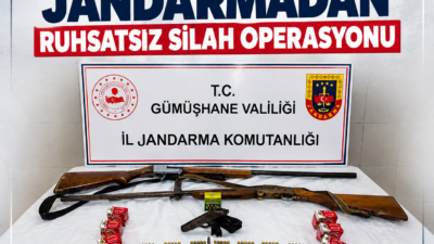 Gümüşhane’nin Şiran ilçesinde jandarma ekiplerince düzenlenen operasyonda ruhsatsız tabanca, av
